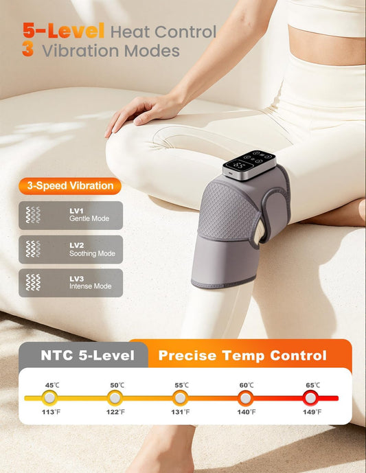 Cordless Knee Massager with Heat for Pain Relief