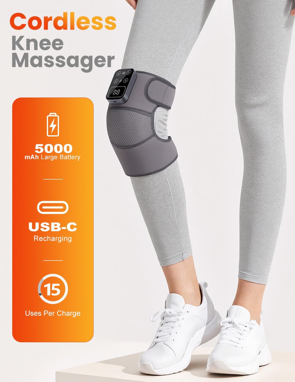 Cordless Knee Massager with Heat for Pain Relief