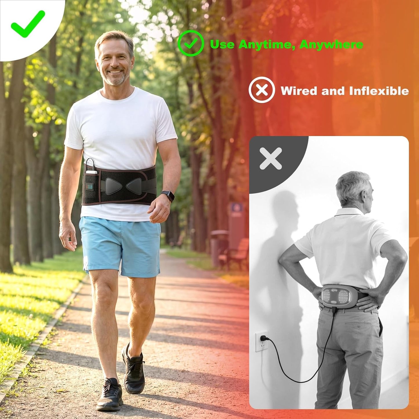 Cordless Heating Pad with Massager for Back Pain Relief