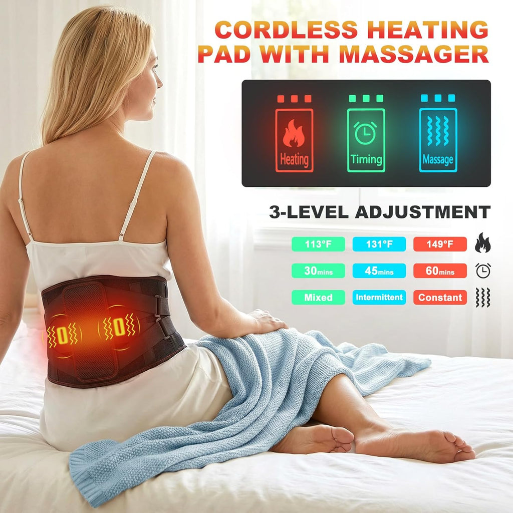 Cordless Heating Pad with Massager for Back Pain Relief