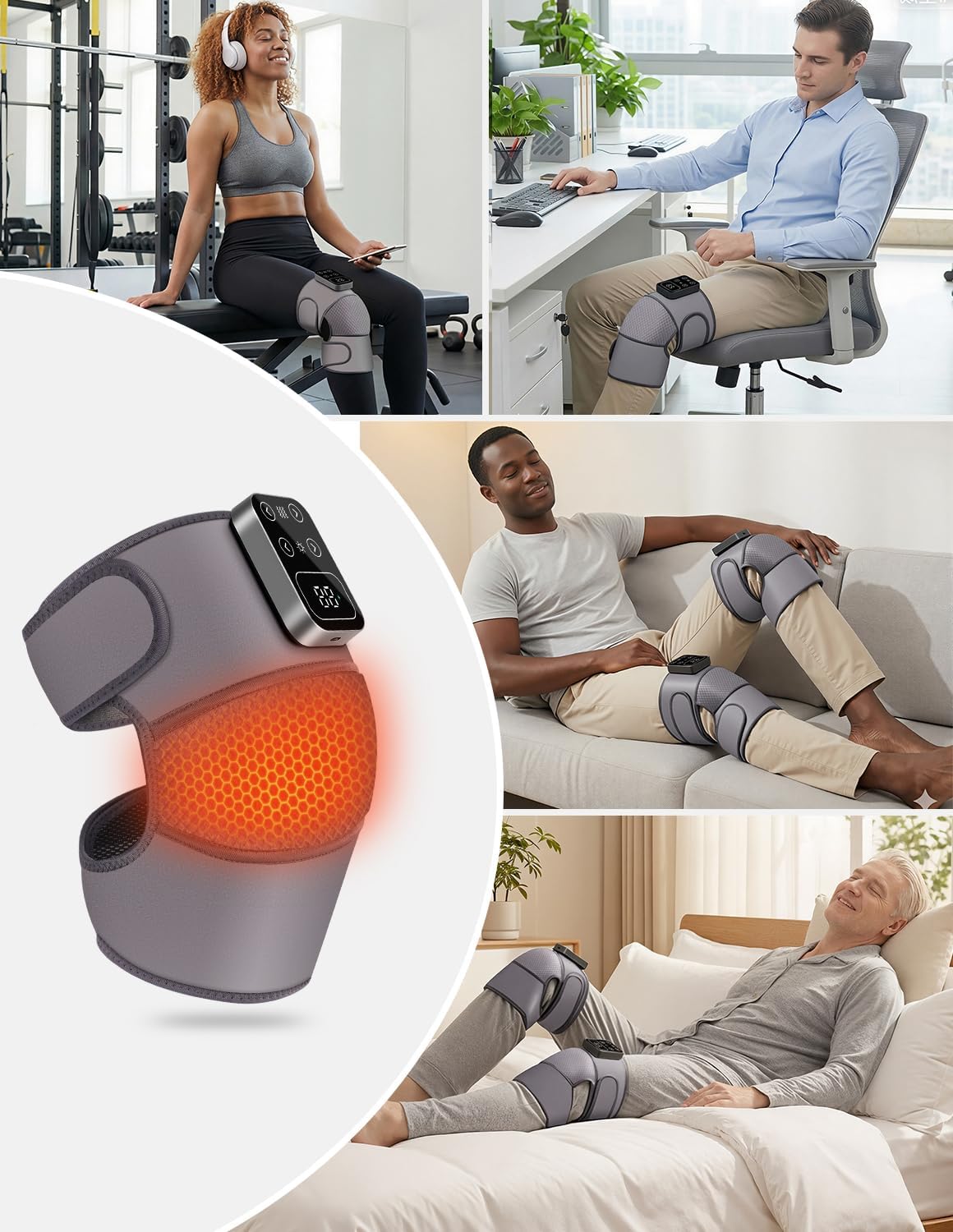 Cordless Knee Massager with Heat for Pain Relief