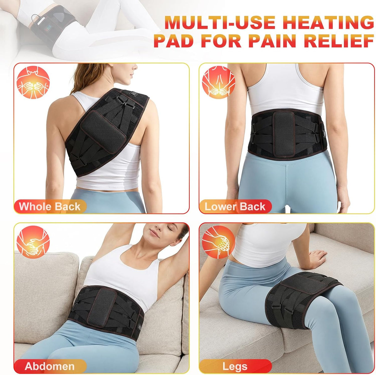 Cordless Heating Pad with Massager for Back Pain Relief
